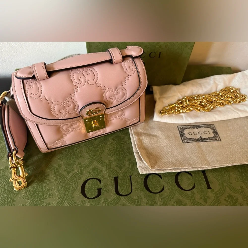Gucci Matelassé PInk Small Top Handle Tote and Shoulder Bag New - Picture 2 of 11